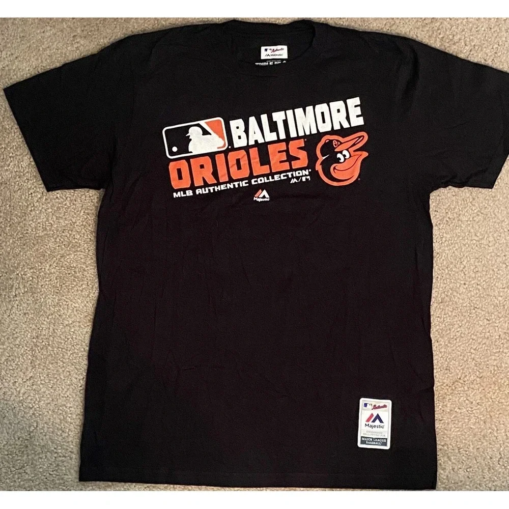 Majestic Triple Peak Baltimore Orioles T-Shirt Mens Large Black Short Sleeve NWT